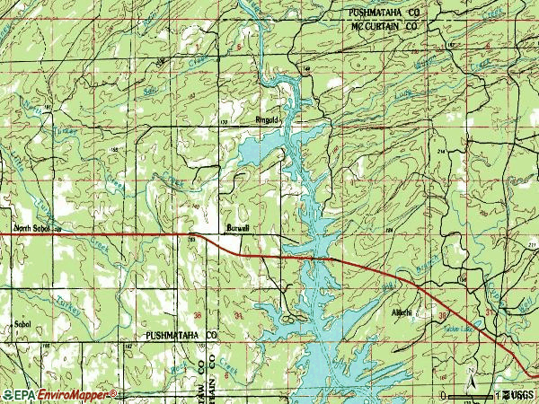 Zip code 74754 topographic map