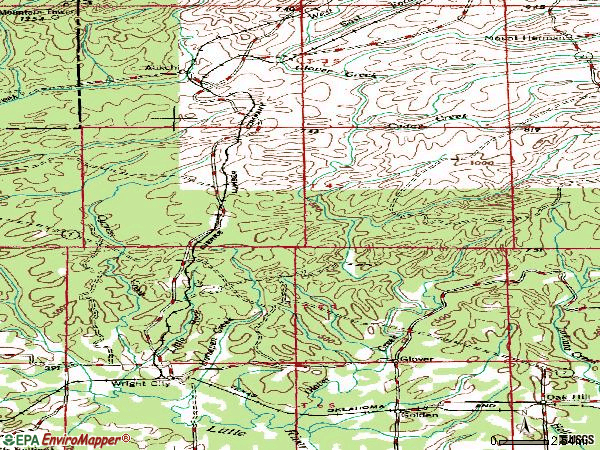 Zip code 74766 topographic map