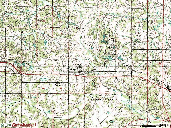 Zip code 74829 topographic map