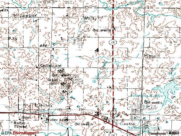 Zip code 74833 topographic map