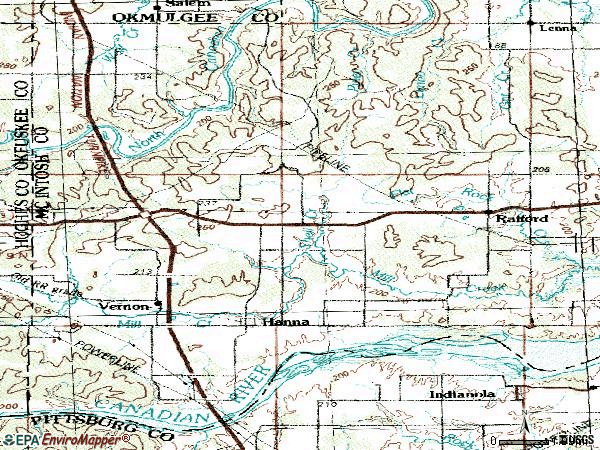 Zip code 74845 topographic map