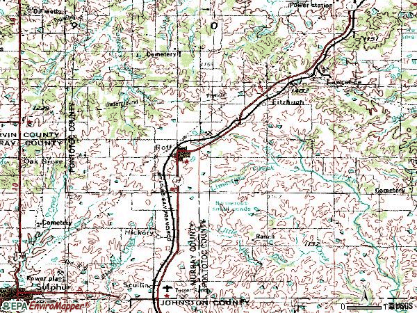 Zip code 74865 topographic map