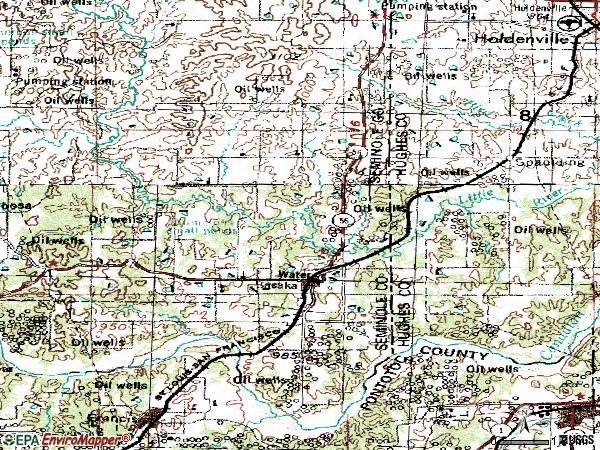 Zip code 74867 topographic map