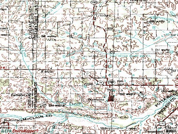 Zip code 74878 topographic map