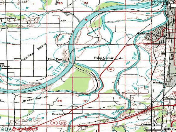 Zip code 74901 topographic map