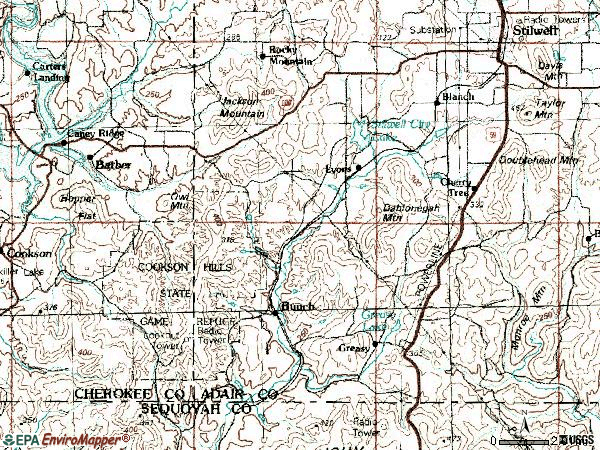 Zip code 74931 topographic map
