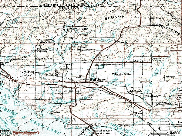 Zip code 74955 topographic map