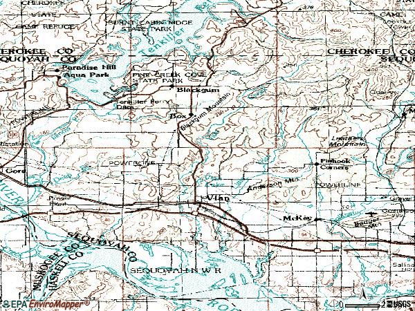 Zip code 74962 topographic map