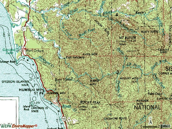Zip code 97465 topographic map