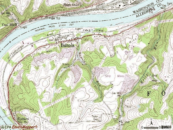 Zip code 15020 topographic map