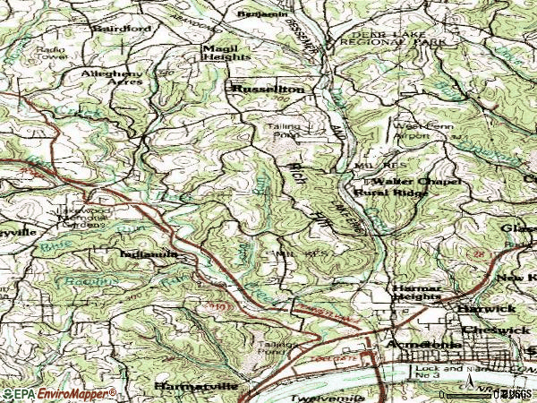 Zip code 15024 topographic map