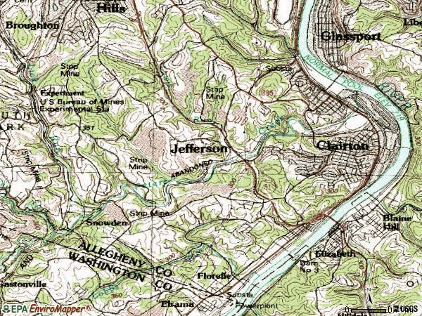 Zip code 15025 topographic map
