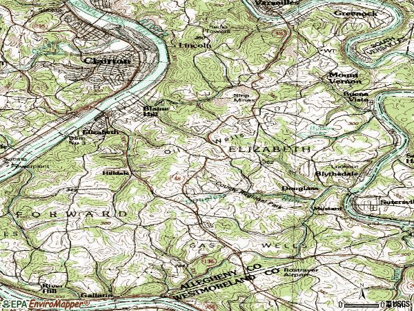 Zip code 15037 topographic map