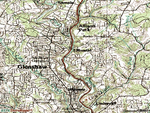 Zip code 15116 topographic map