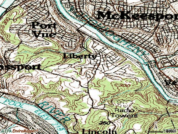 Zip code 15133 topographic map