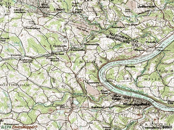 Zip code 15332 topographic map