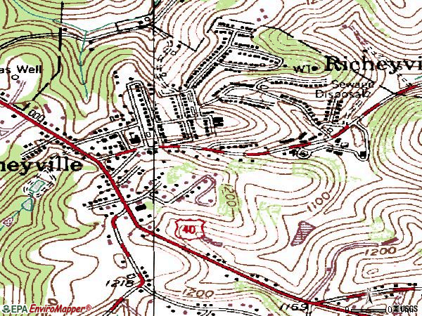 Zip code 15358 topographic map