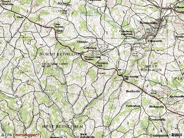 Zip code 15360 topographic map