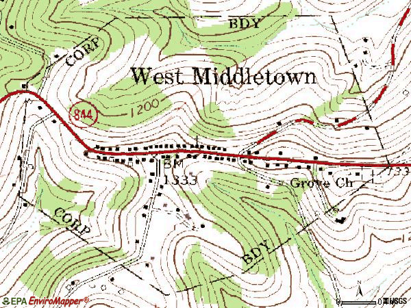 Zip code 15379 topographic map