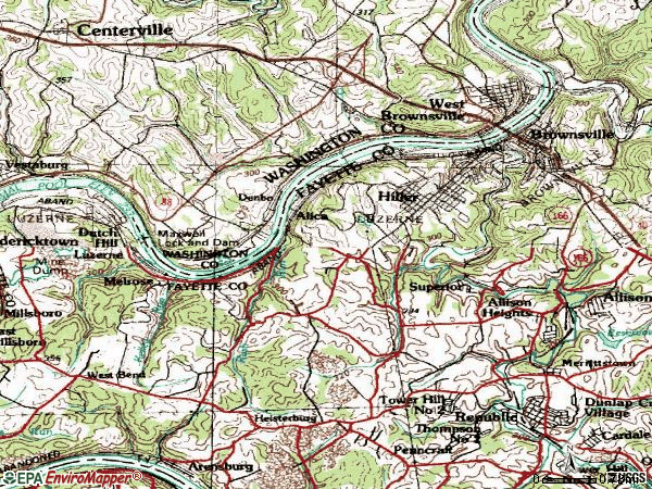 Zip code 15417 topographic map