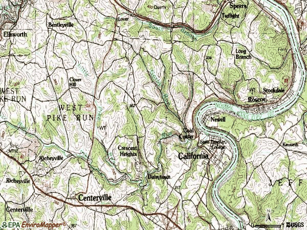 Zip code 15423 topographic map