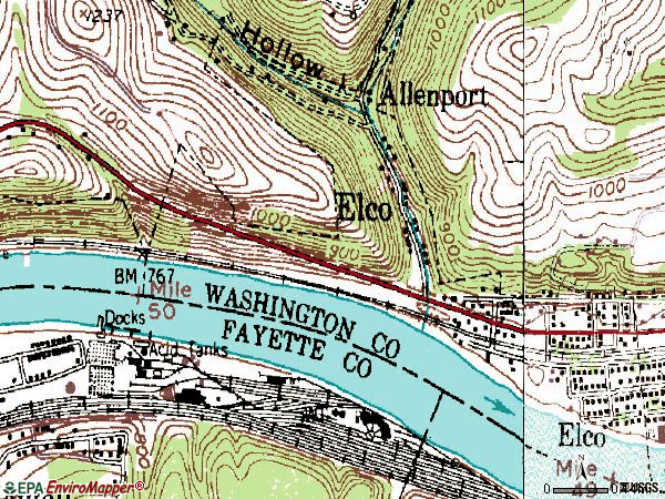 Zip code 15434 topographic map