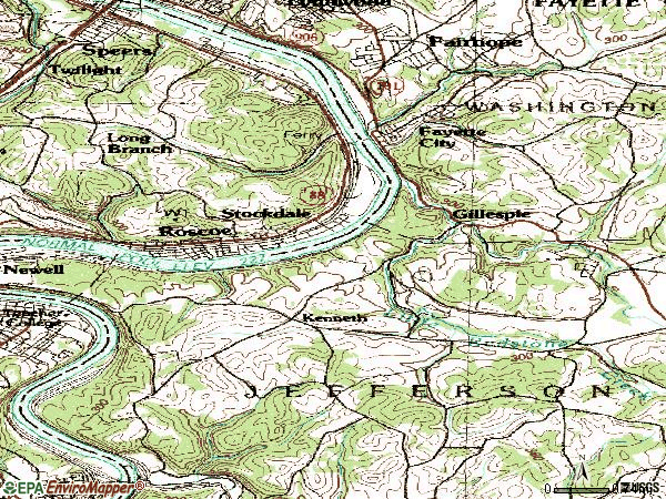 Zip code 15438 topographic map