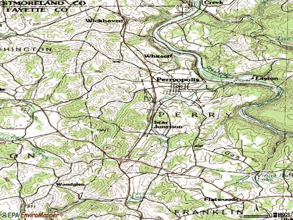 Zip code 15473 topographic map