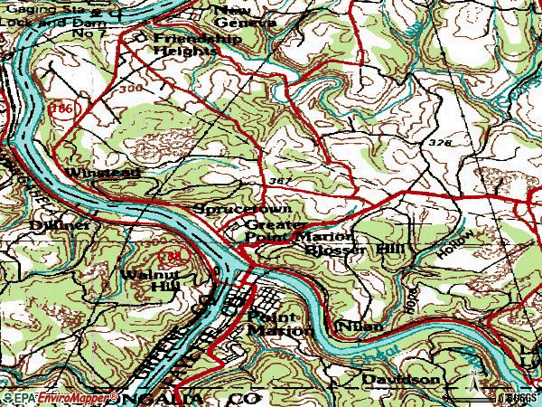 Zip code 15474 topographic map