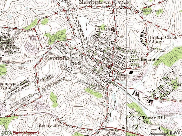 Zip code 15475 topographic map