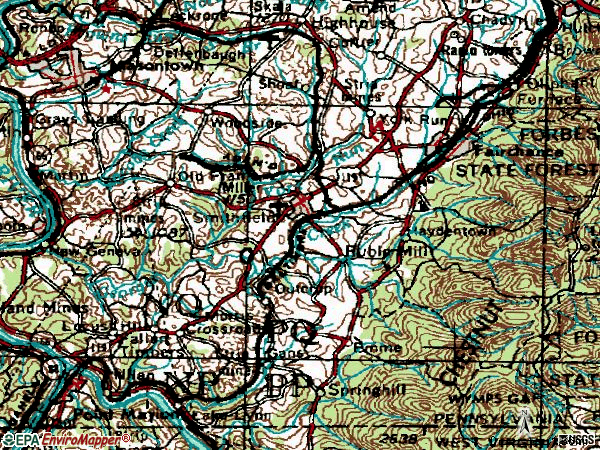 Zip code 15478 topographic map
