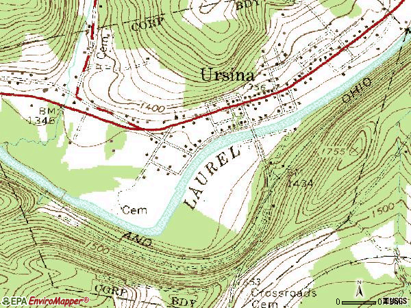 Zip code 15485 topographic map