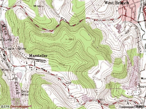 Zip code 15760 topographic map