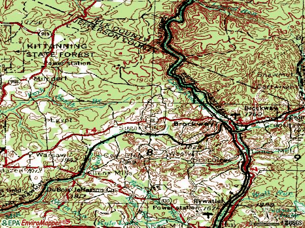 Zip code 15824 topographic map