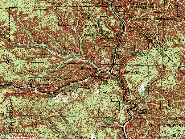 Zip code 15834 topographic map