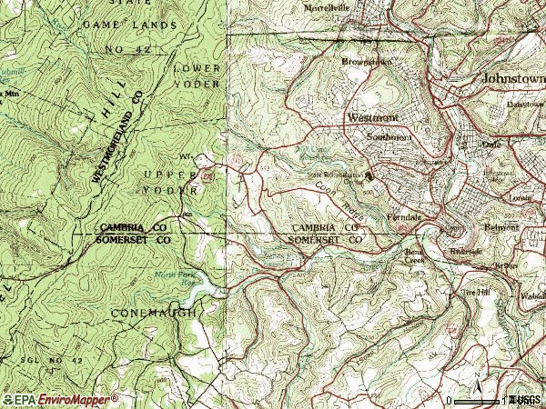 Zip code 15905 topographic map