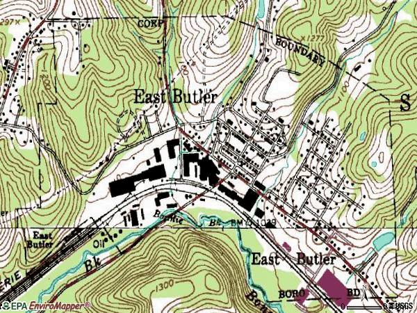 Zip code 16029 topographic map