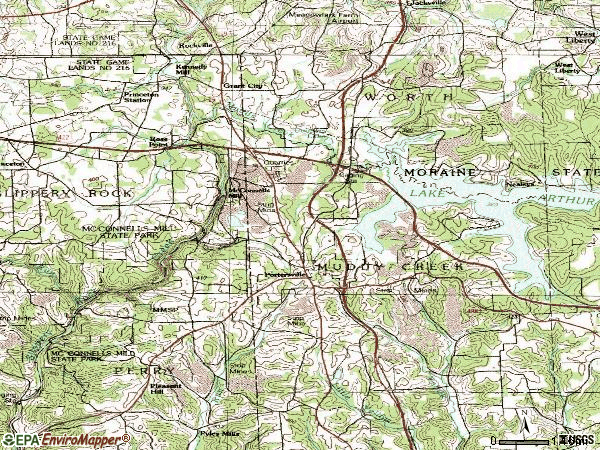 Zip code 16051 topographic map