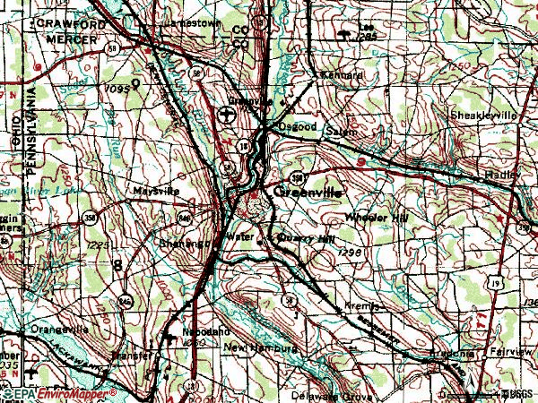 Zip code 16125 topographic map