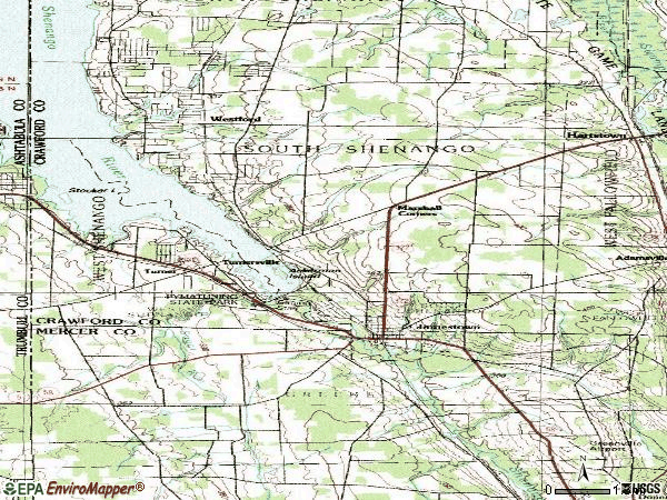 Zip code 16134 topographic map