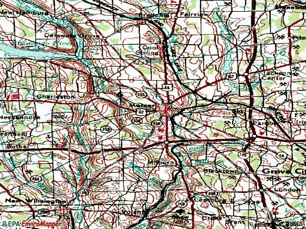 Zip code 16137 topographic map