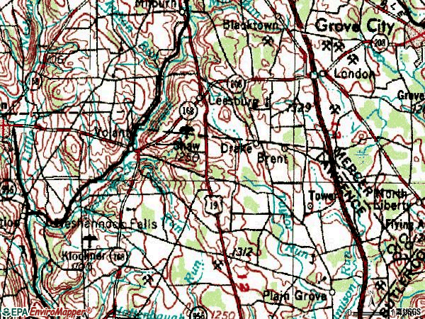 Zip code 16156 topographic map