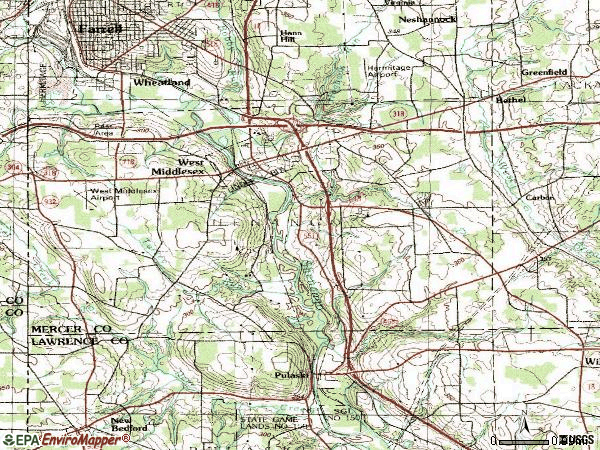 Zip code 16159 topographic map