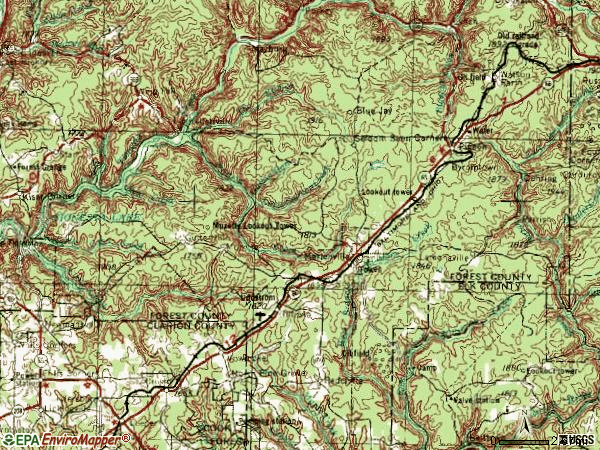 Zip code 16239 topographic map