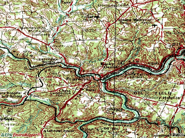 Zip code 16323 topographic map