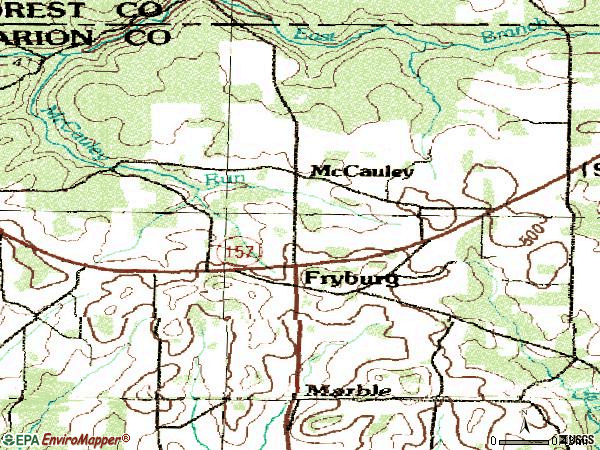 Zip code 16326 topographic map