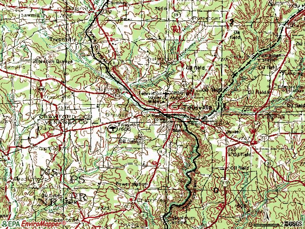 Zip code 16354 topographic map