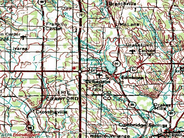 Zip code 16412 topographic map