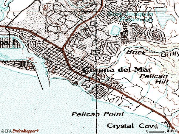 Zip code 92625 topographic map
