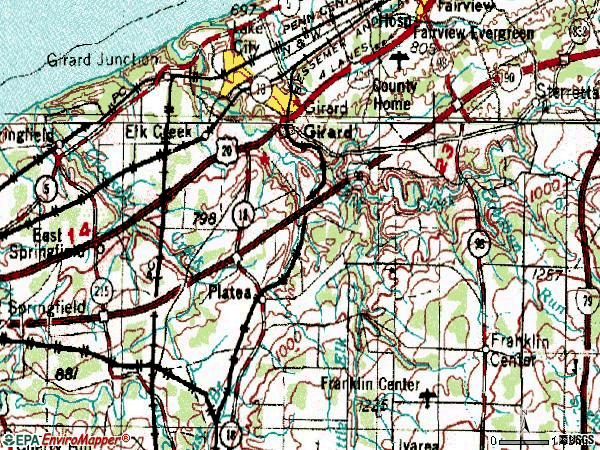 Zip code 16417 topographic map